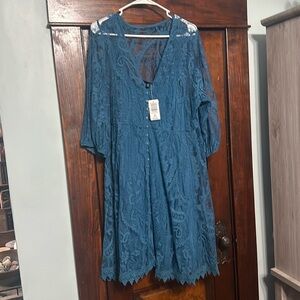 Torrid Blue Lace Button Front Skater Dress